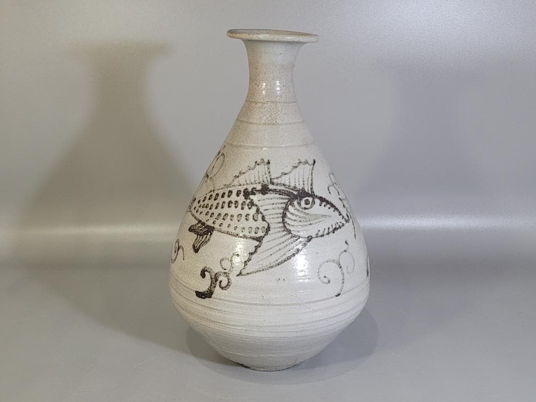 古美術 李朝 魚紋 花瓶