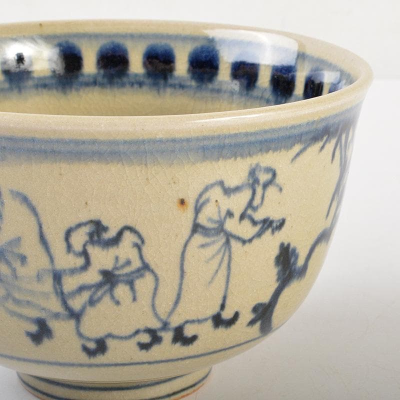 茶道具 膳所焼 淡海ぜぜ 陽炎園造 安南写 七賢人絵 茶碗 共