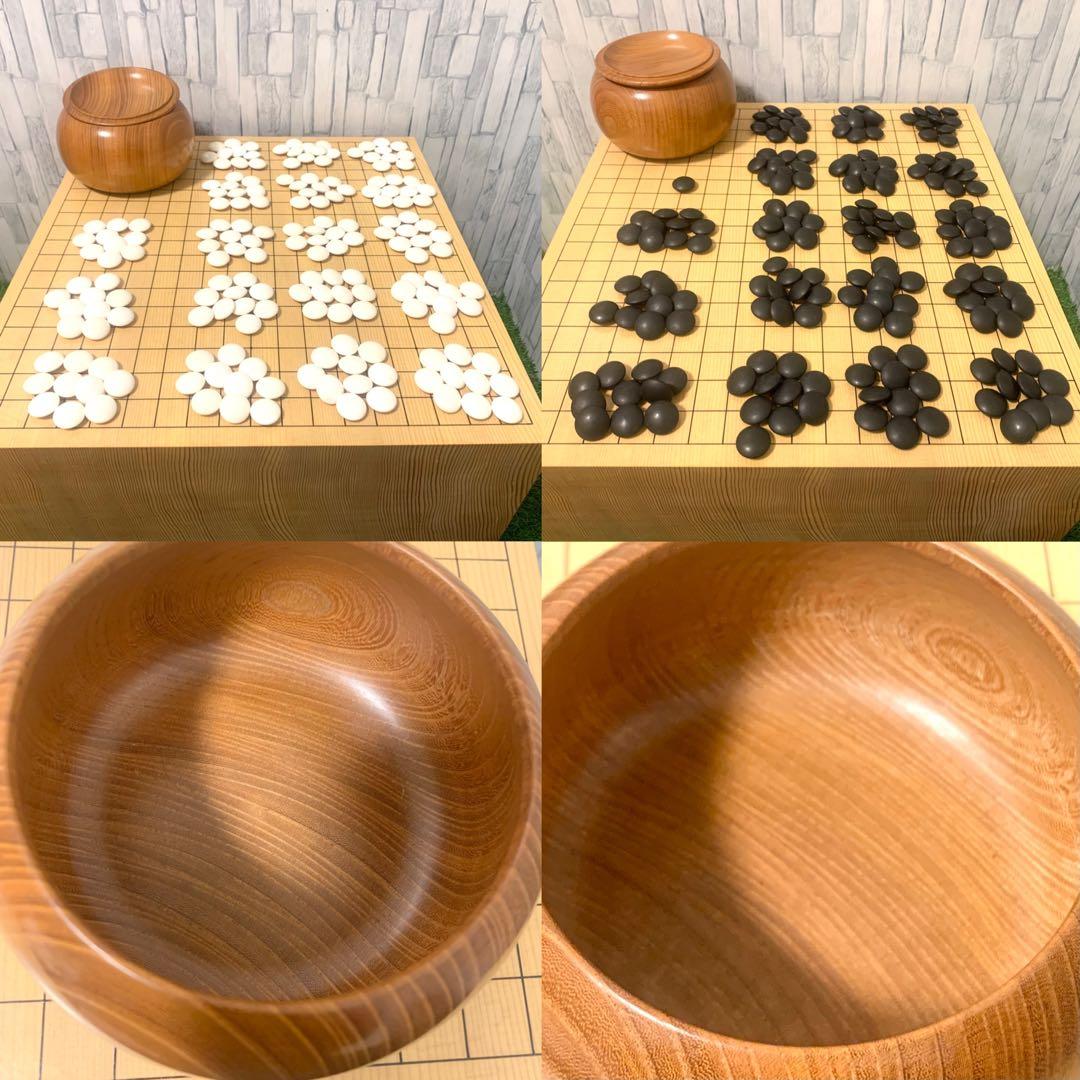 良品 高級囲碁5点セット 36号蛤碁石 特大碁笥 桐箱 5.9寸天地柾目囲碁盤