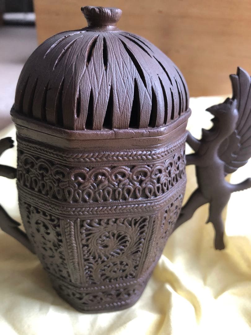 蠟型 鋳銅 麟鳳紋 香炉 長柄雅博作 共箱入