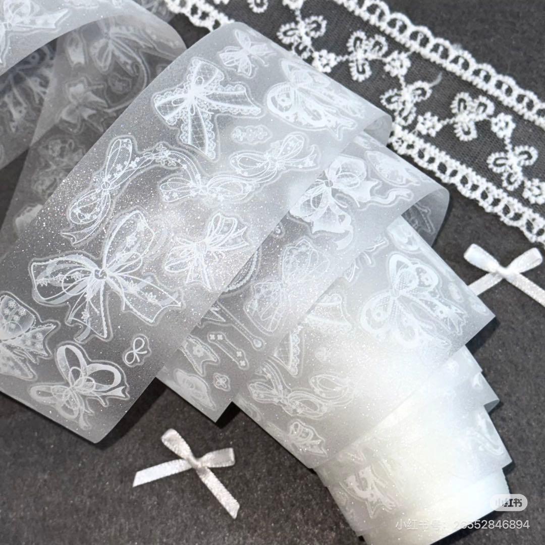 9085】海外 マステ 5m巻 ラメ加工カッティング レース リボン 装飾系