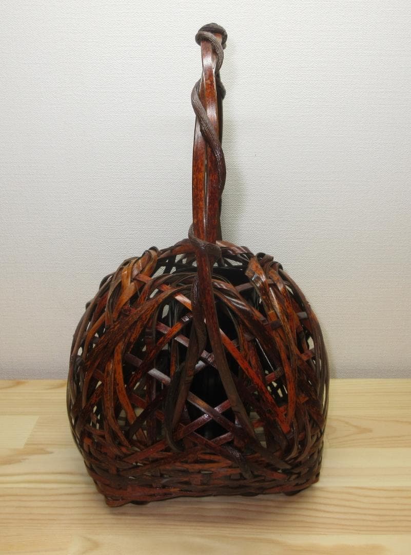 送料込【逢絢亭】茶道具 花籠 宗全籠 手付き 木製 正信作 紙箱