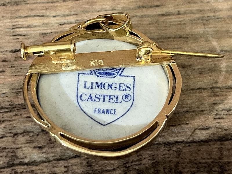 フランス製 リモージュ 七宝焼 K18 枠 ペンダント 兼 ブローチ 9.8g