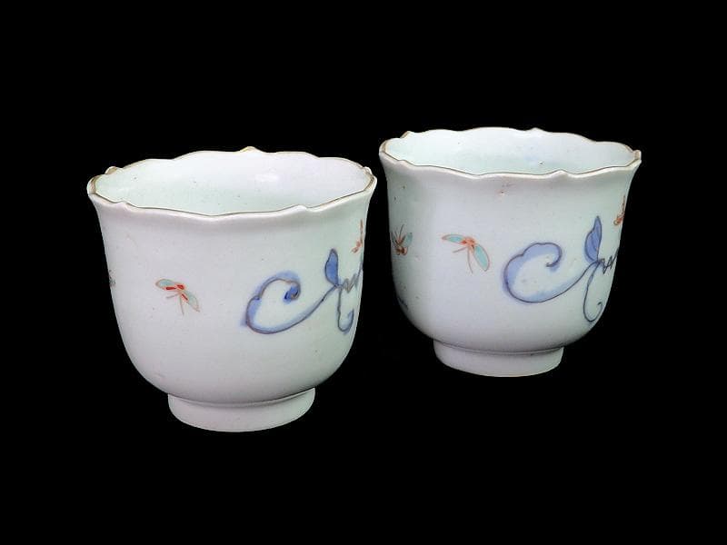 古伊万里 染錦 朝顔の図 向付 猪口 2客 E147AS-fbrg