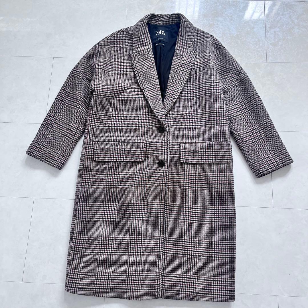 試着のみ ZARA チェスターコート Lサイズ チェック オーバーサイズ ロング