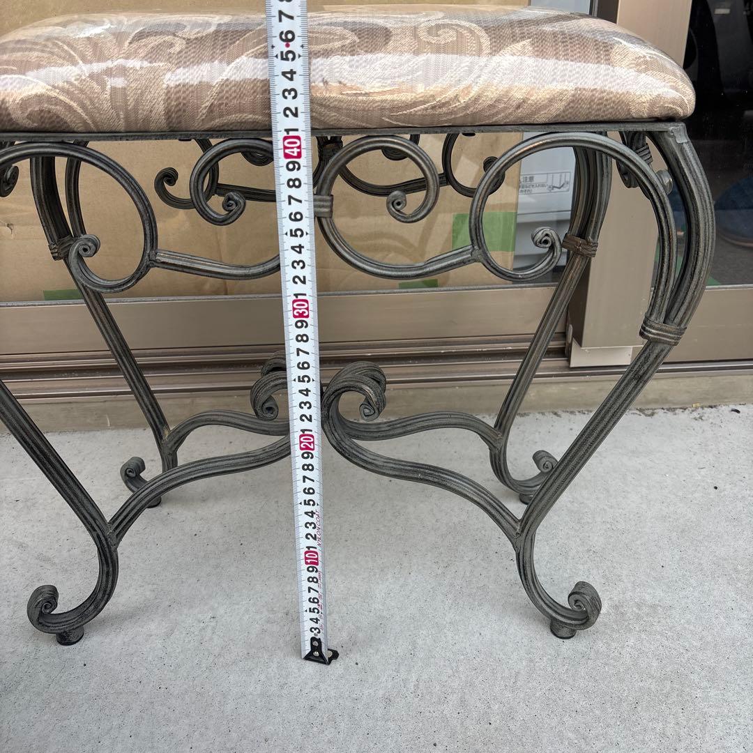 フレンチアンティーク風 ロートアイアン ファ ブリック ベンチ スツール