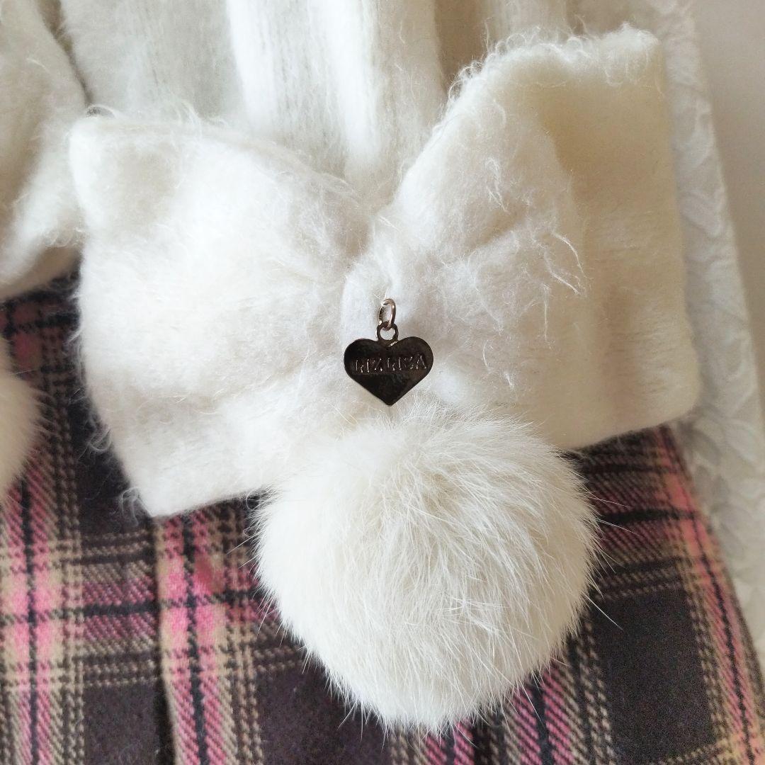 リズリサLIZLISA リボン ポンポン マフラー 白 ホワイト ラビット