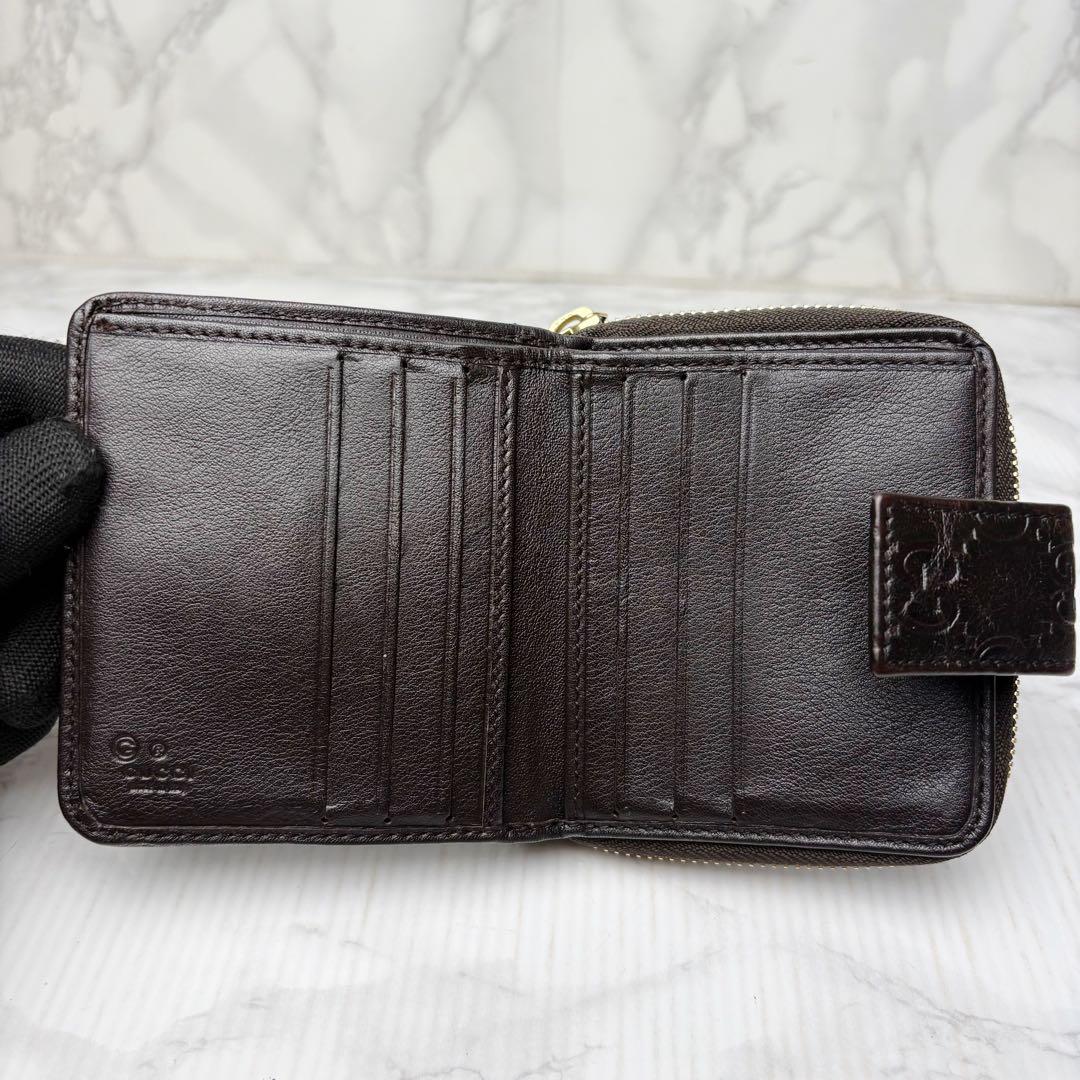 501 未使用級 GUCCI シマ 二つ折り財布 ラウンドファスナー ux7