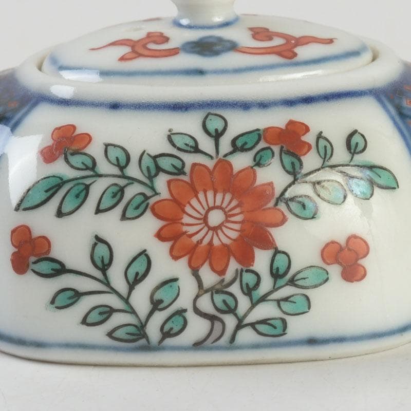 京焼 平安丹祐造 色絵 草花文 水滴 共箱 V 9686