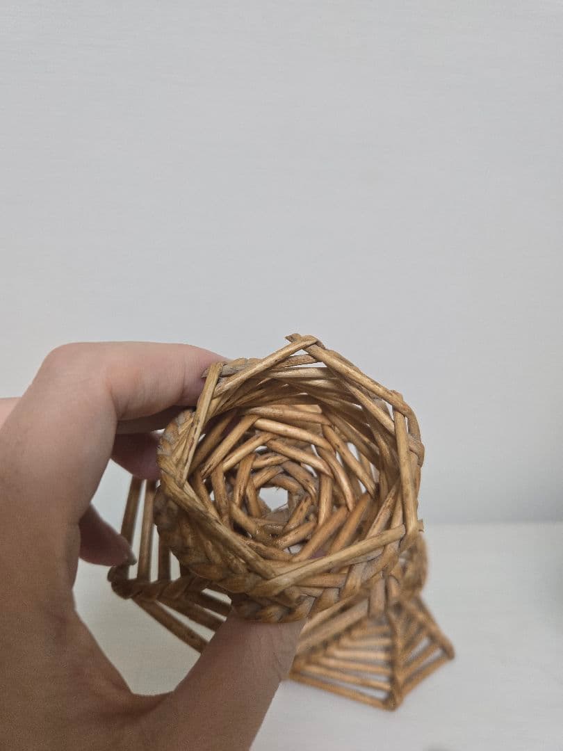 レア フランス アンティーク 柳 編み エッグスタンド ペア ラタン