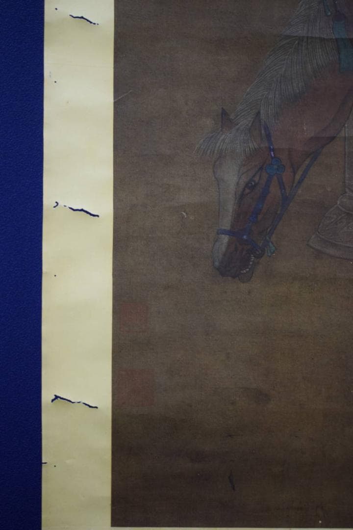 真作/子昴/馬図/中国画？/大幅/布袋屋掛軸HJ-928