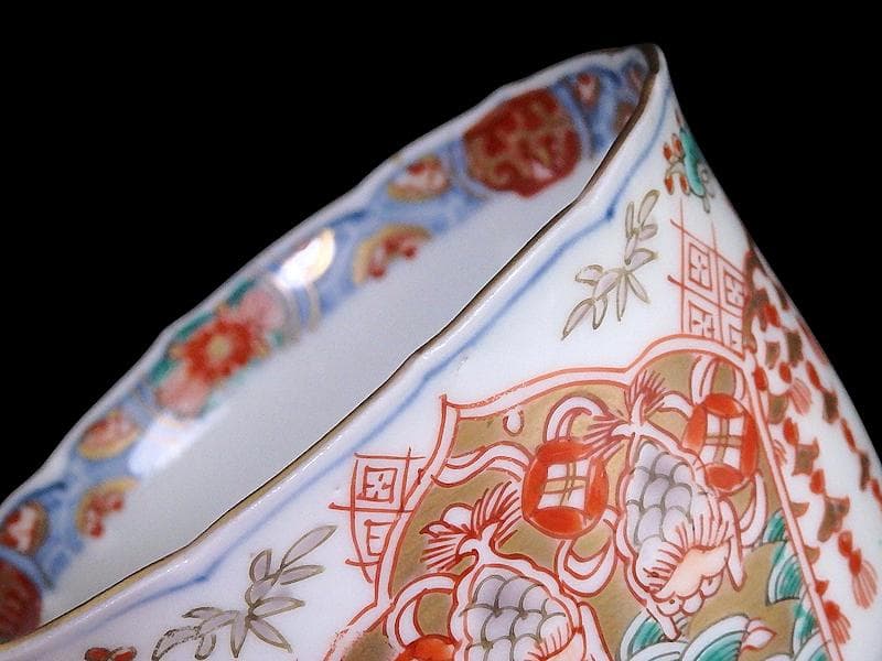 古伊万里 瓔珞紋に松竹梅 獅子に青海波の図 向付 3客