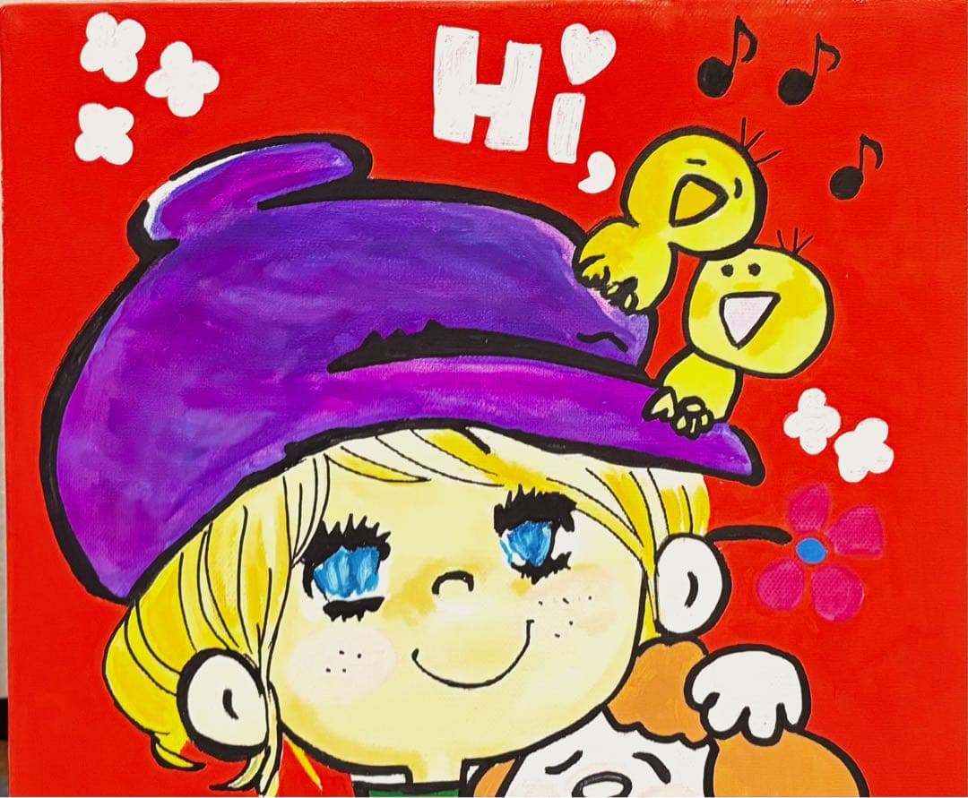 F4号】手描き油彩 水森亜土 未使用額 額縁 絵画 人気作品 サイン