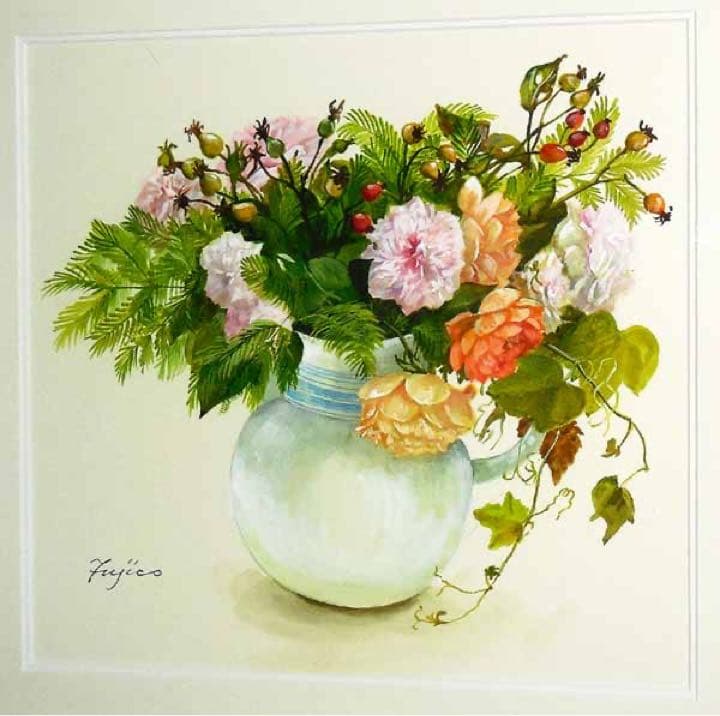 貴重な肉筆原画 橋本不二子 仮題 メタセコイヤのグリーン 水彩画 直筆