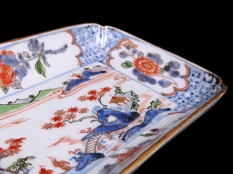 古伊万里 染錦 山水牡丹菊紋 長皿 柴田コレクション同手 E406AS-DBs