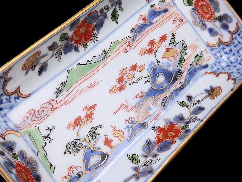 古伊万里 染錦 山水牡丹菊紋 長皿 柴田コレクション同手 E406AS-DBs