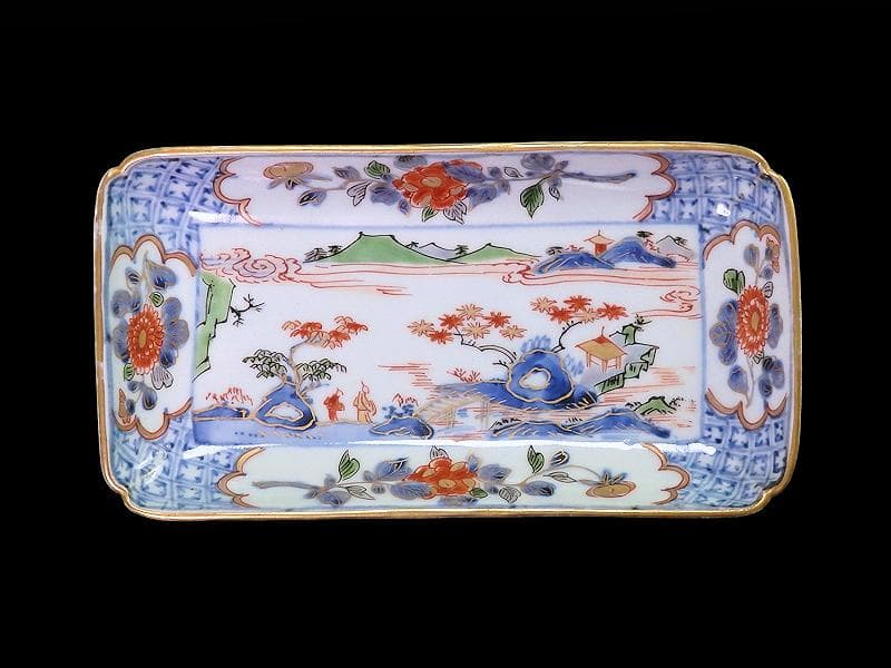 古伊万里 染錦 山水牡丹菊紋 長皿 柴田コレクション同手 E406AS-DBs