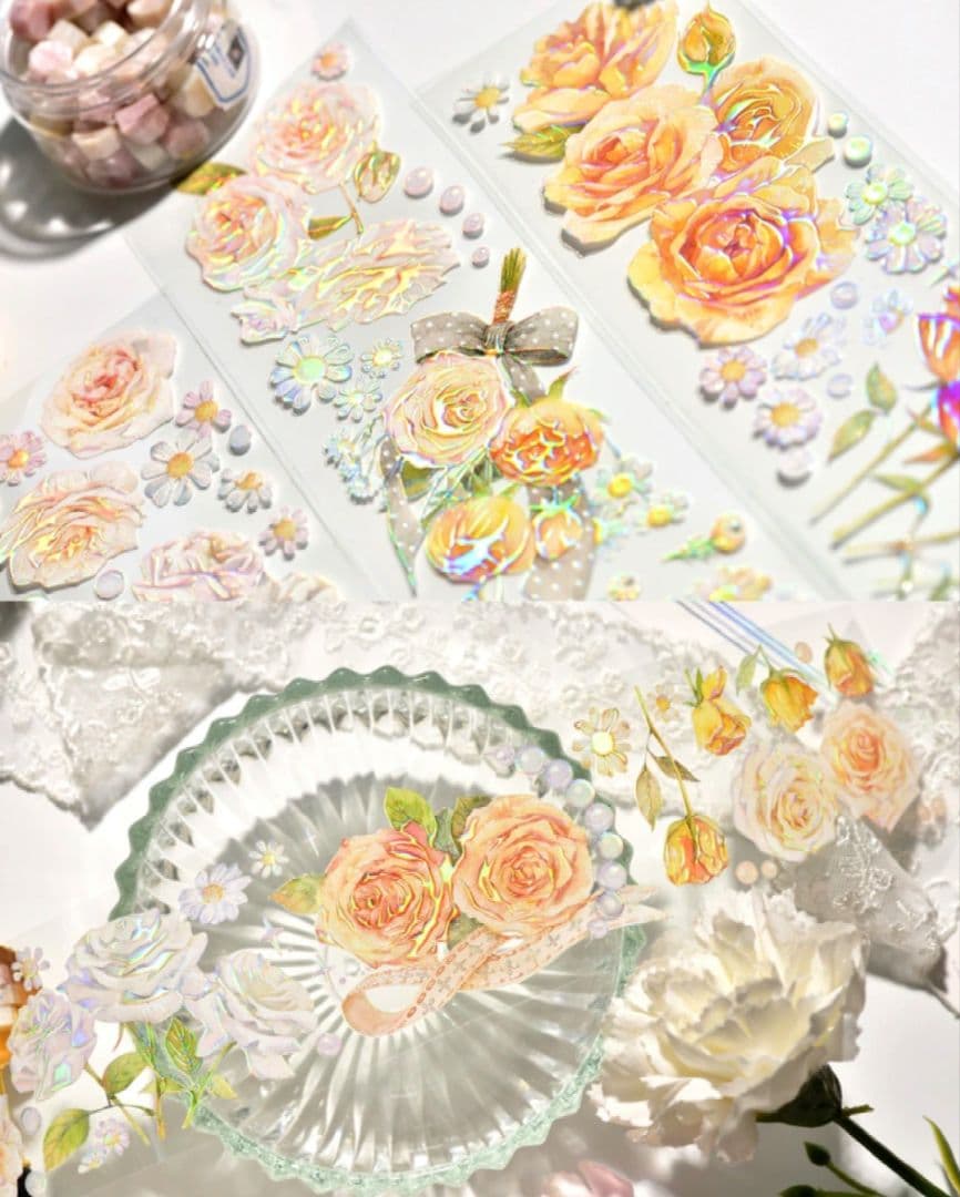 巻売 592☆ 海外 マスキングテープ マステ PET 花 薔薇 人物 虹光