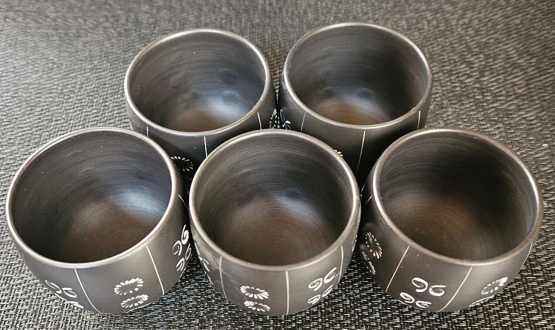 常滑焼　名工　柴田好明　作　黒泥茶注　急須　煎茶碗　5客　常滑茶注　茶道具　茶器