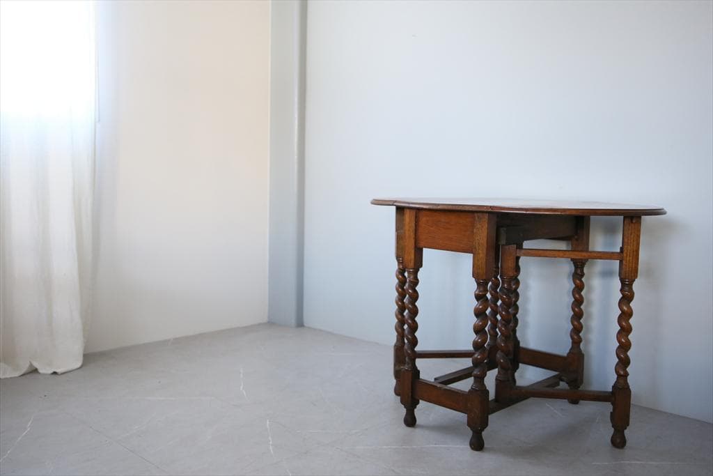 英国アンティーク木製ゲートレッグテーブル/ダイニング机バタフライ(92-145)