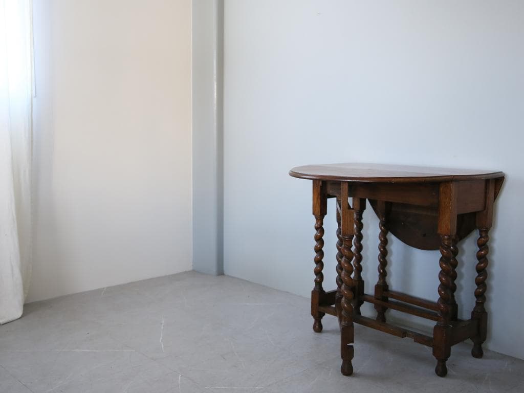 英国アンティーク木製ゲートレッグテーブル/ダイニング机バタフライ(92-145)