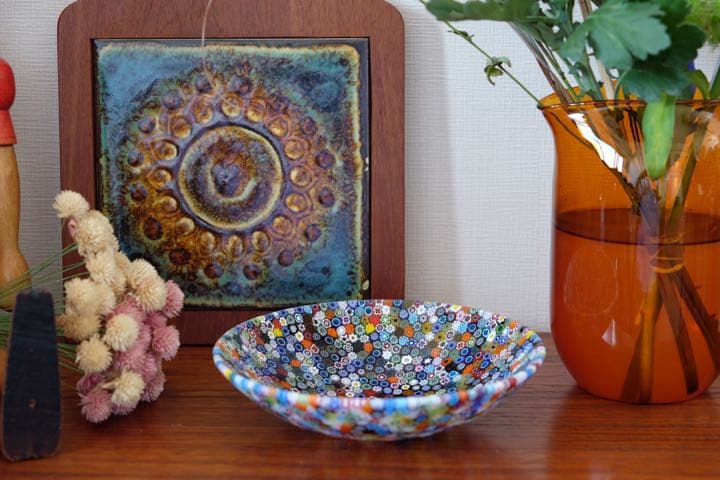 ベネチアンガラス ミルフィオリ プレート ムリーネ 作家 潮工房 江波冨士子