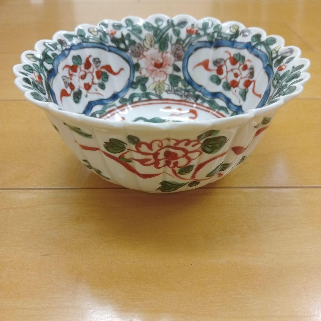 古伊万里 李朝 朝鮮陶器 伊万里 輪華鉢色絵 鳥の図 アンティーク伊万里