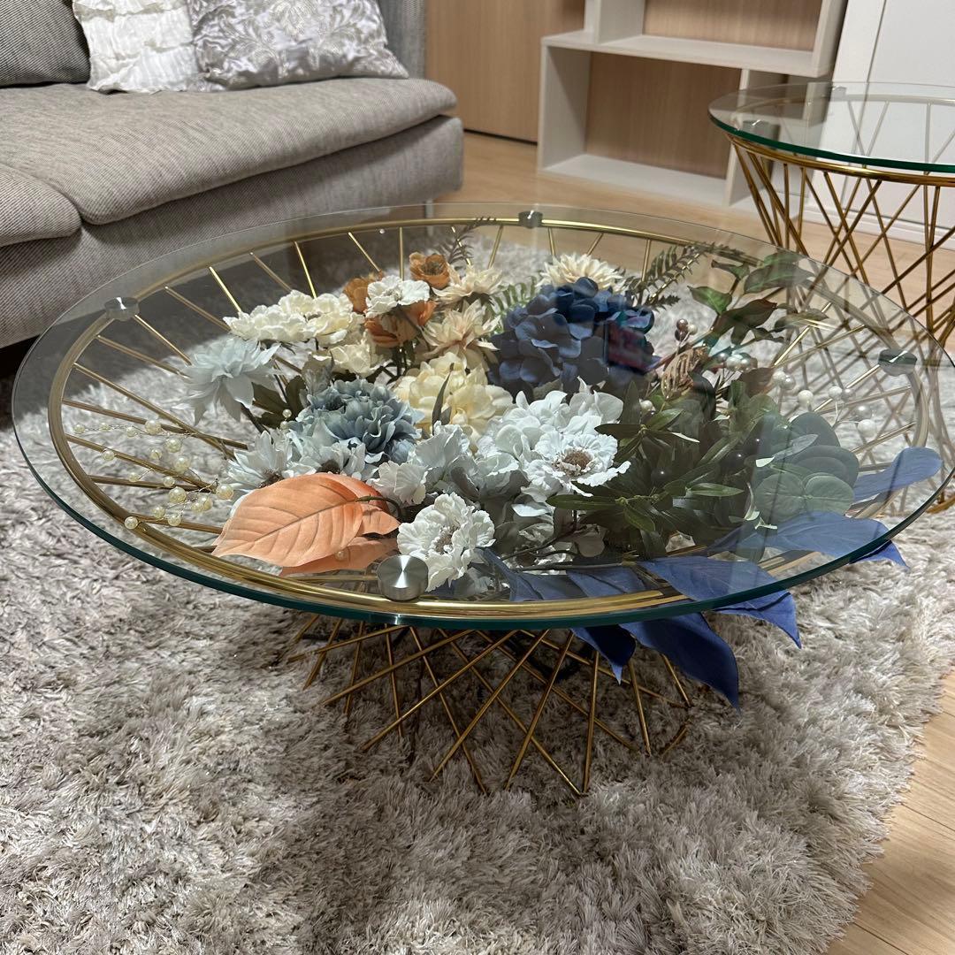 Francfranc 円形マーリアコーヒーテーブル ガラスゴールドフレーム