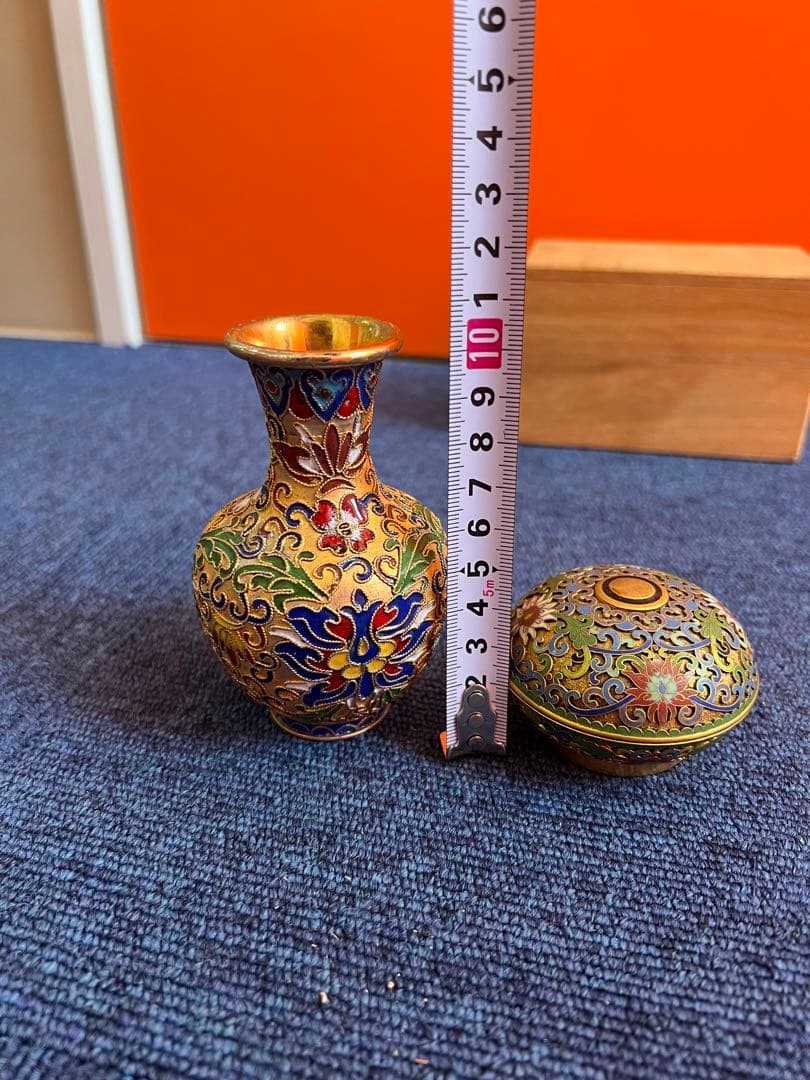 985 中国 景泰藍 七宝 琺瑯 香合1 花瓶1