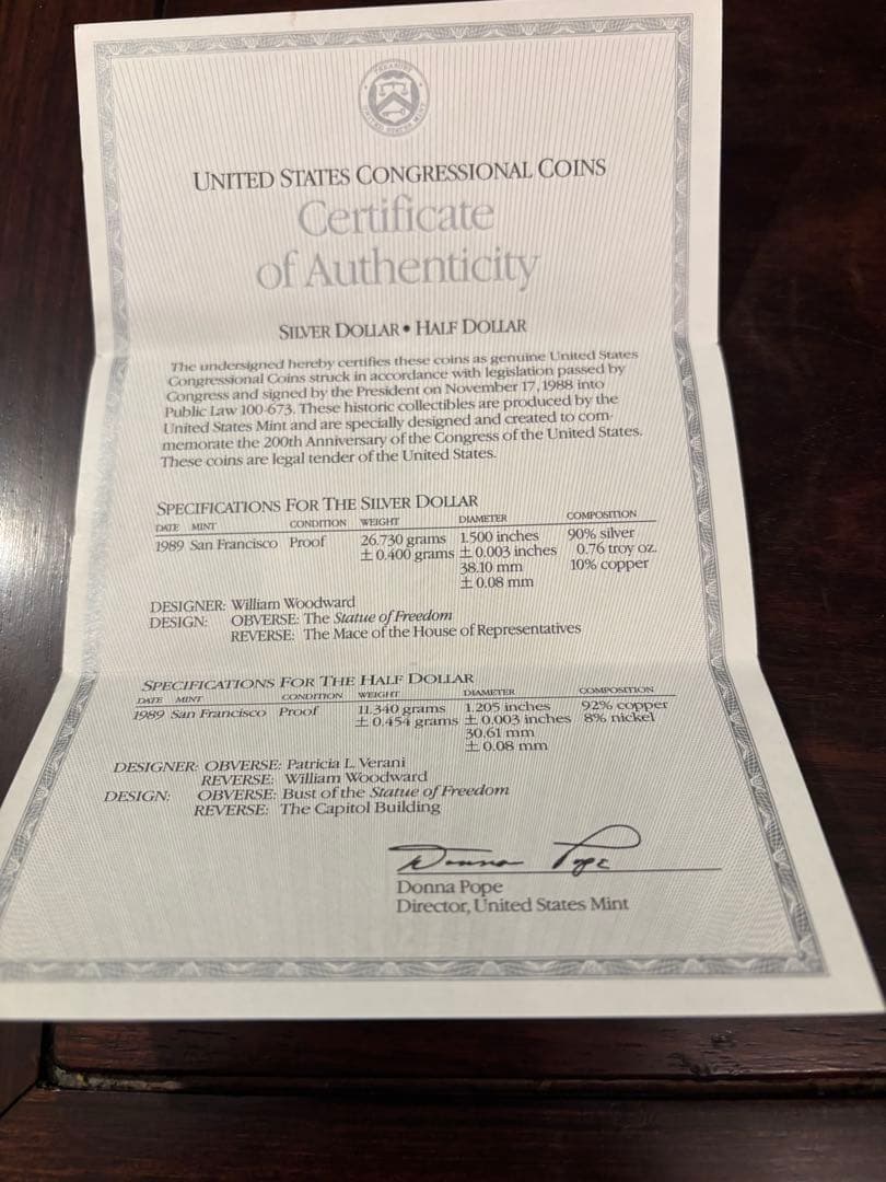 1989年 アメリカ銀貨 アメリカ議会創始200年記念銀貨 白銅貨 2枚セット