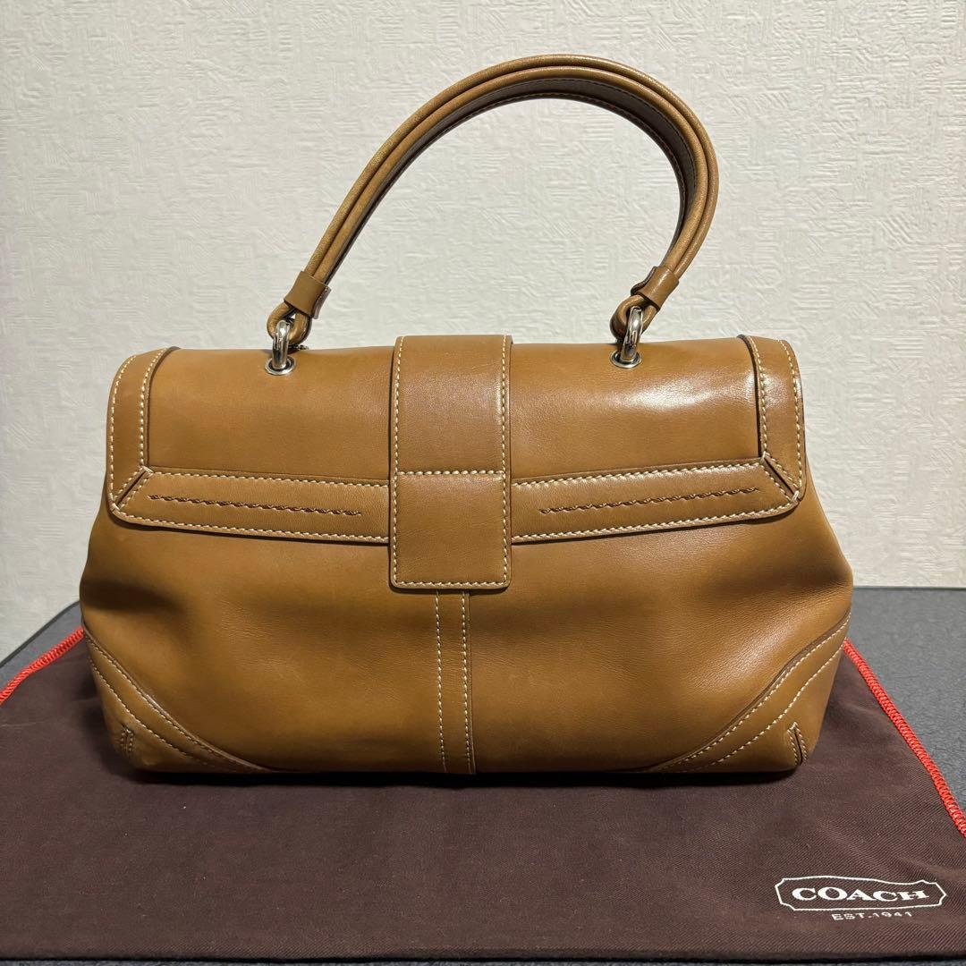 COACH ブラウンレザー ハンドバッグ 付属巾着袋つき