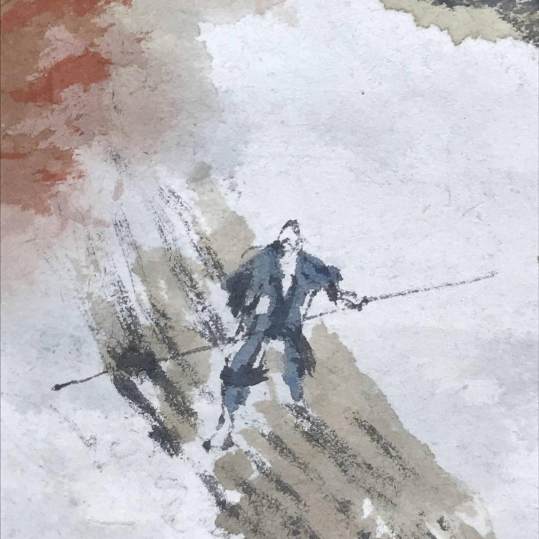 真作/藤井松山/秋景筏下り図/山水図/秋景山水図/掛軸/名家伝来/