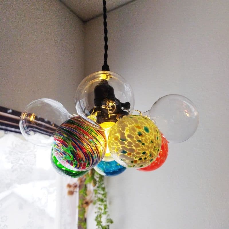 L】昭和レトロなバブルボールガラスペンダントライトカラフルバブル