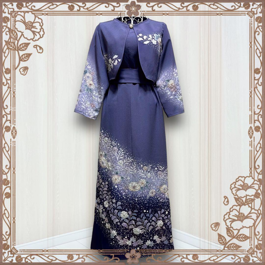 薄紫色花柄訪問着リメイクボレロ付きワンピースドレス 2026年最新】訪問着