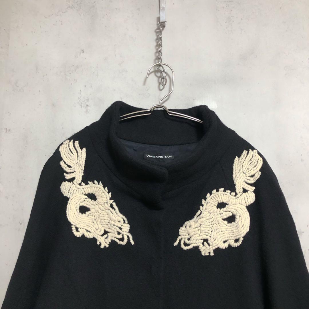 ヴィヴィアンタム VIVIENNE TAM ドラゴン刺繍 ウールコート 黒