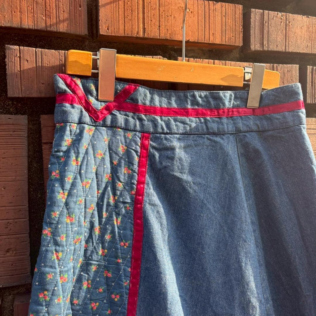 70s vintage gunne sax デニム×キルト スカート　Q267