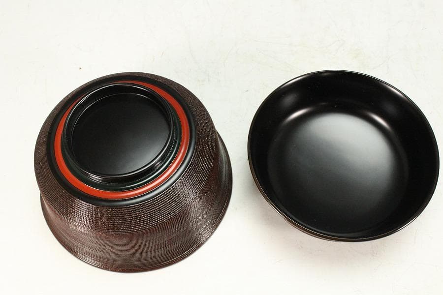 石州好 独楽塗 蕎麦椀 九客 受皿 九客 平安象彦製 共箱(K-A750)