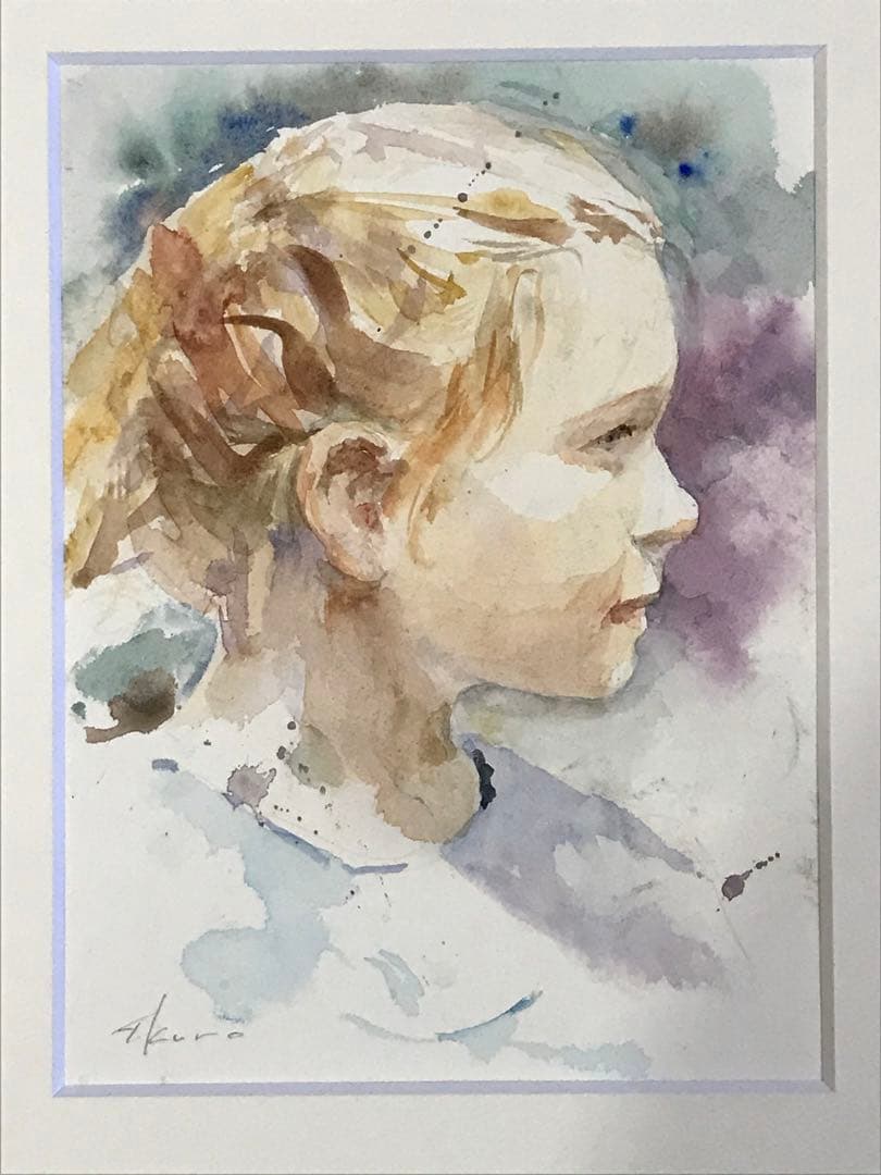 黒川達也　「少女A」 水彩　真作　Girls