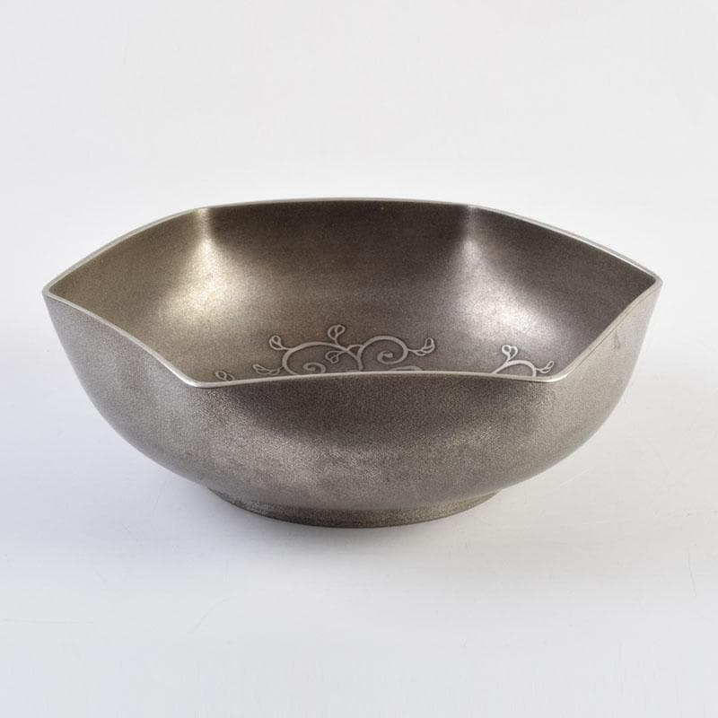 茶道具 古錫 三越製 花草文 菓子器 菓子鉢 時代箱付 V 9135