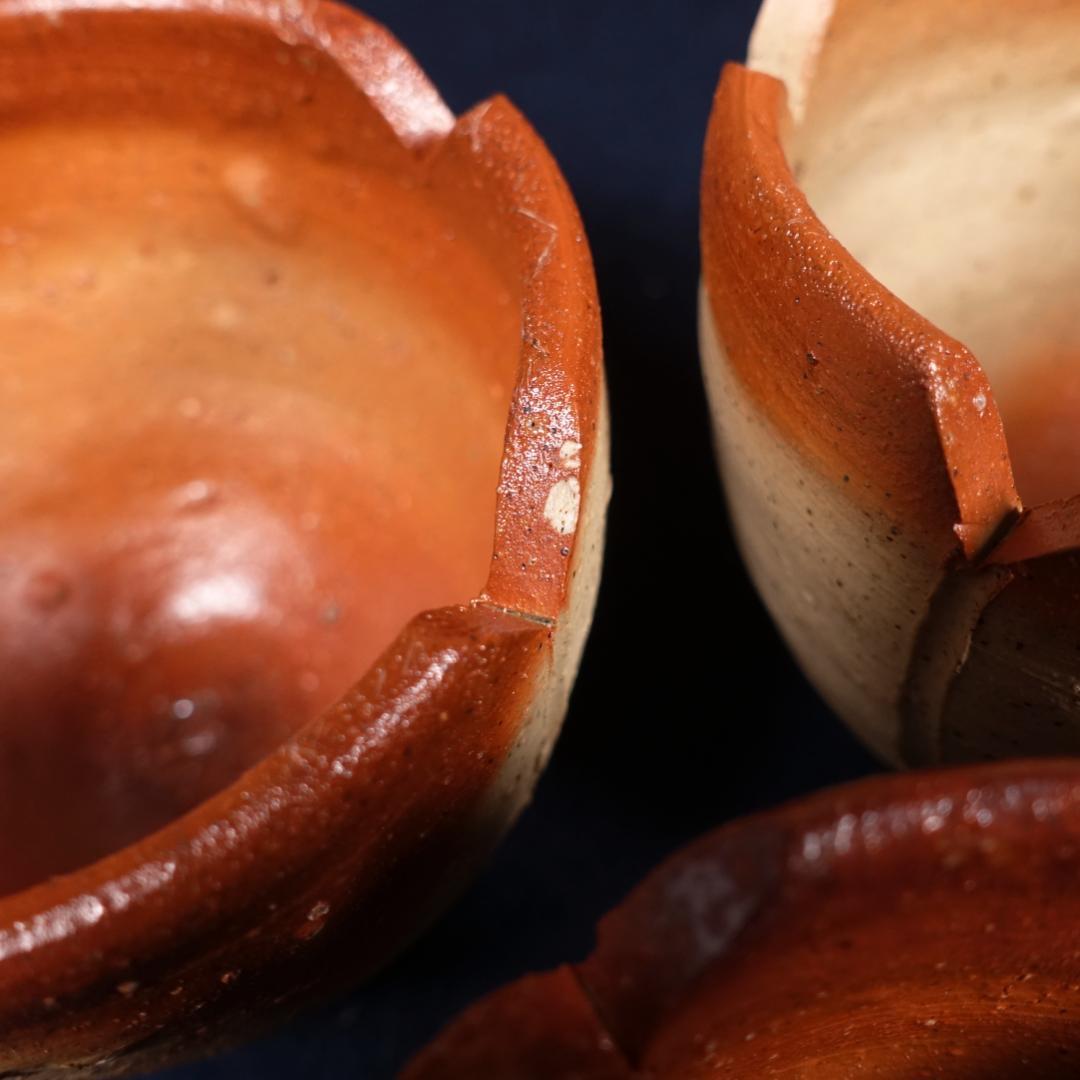 備前焼 緋襷 輪花 向付 6客 在銘 作家物