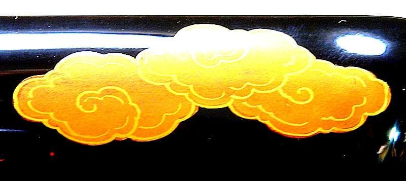 黒地桐雲鳳凰蒔絵　菓子器　明治期　木製品　N155A-EEa