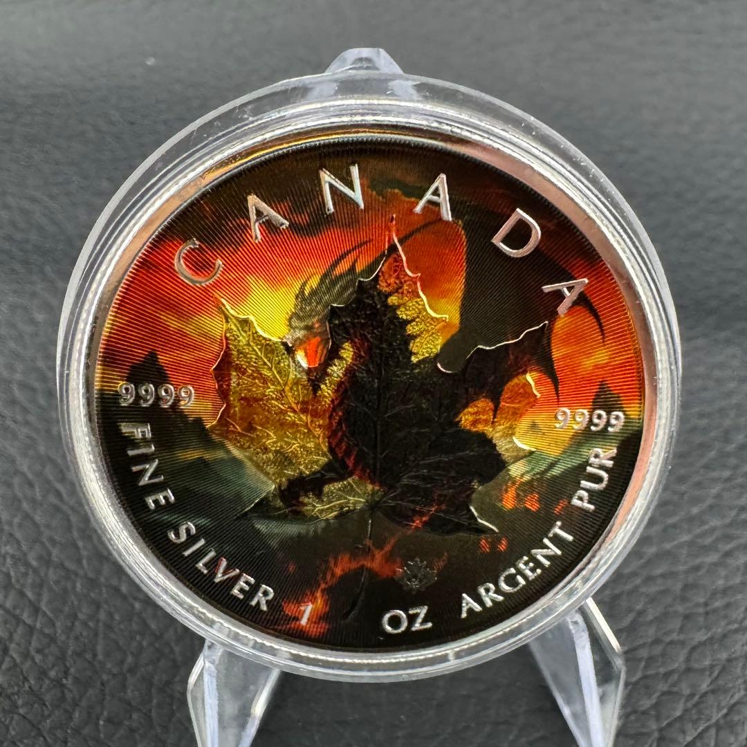 世界100枚限定！ メイプルリーフ 銀貨 カラー ブラックドラゴン 1
