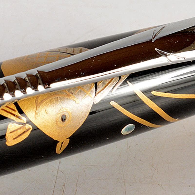 箔飾　高級　蒔絵　金魚文　万年筆　木箱付　V　6025