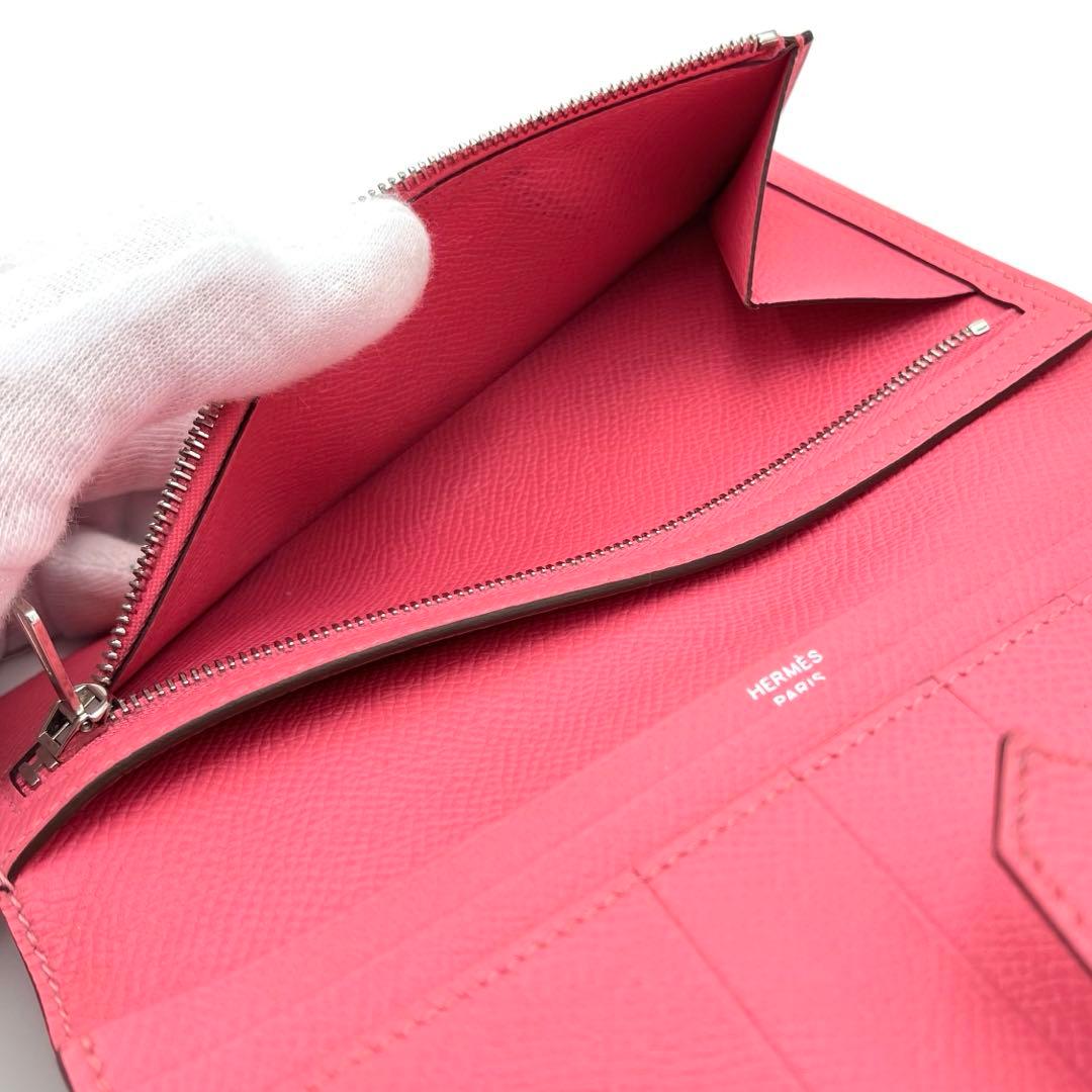 ✴︎美品✴︎HERMES エルメス ベアン スフレ ピンク 二つ折り財布 シルバー