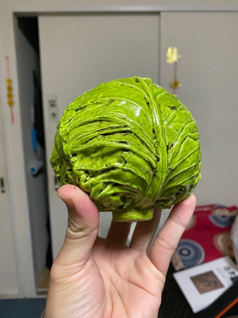 清朝 珍品 中国美術 古玩 乾隆年製 在款 キャベツ レタス 野菜 陶製