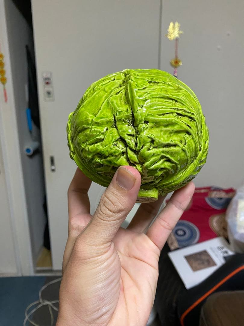 清朝 珍品 中国美術 古玩 乾隆年製 在款 キャベツ レタス 野菜 陶製置物