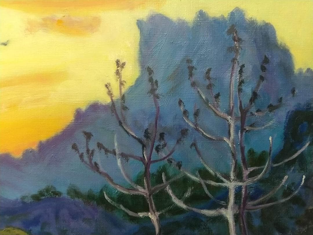 F4「里の夕ぐれ」油絵 絵画 油彩画 風景画 アート 妙義山