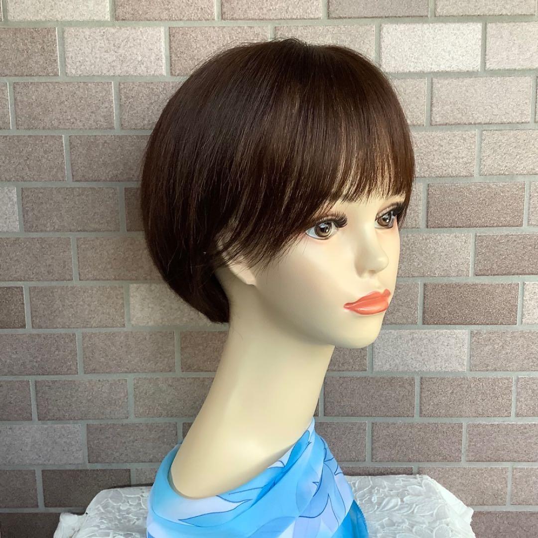 人毛100% 手植え医療用 フルウィッグ ウィッグ ショート ブラウン 3D前髪