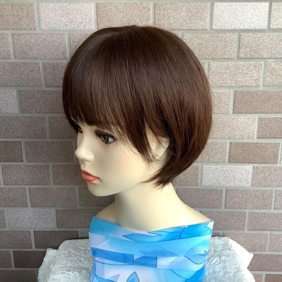 人毛100% 手植え医療用 フルウィッグ ウィッグ ショート ブラウン 3D前髪