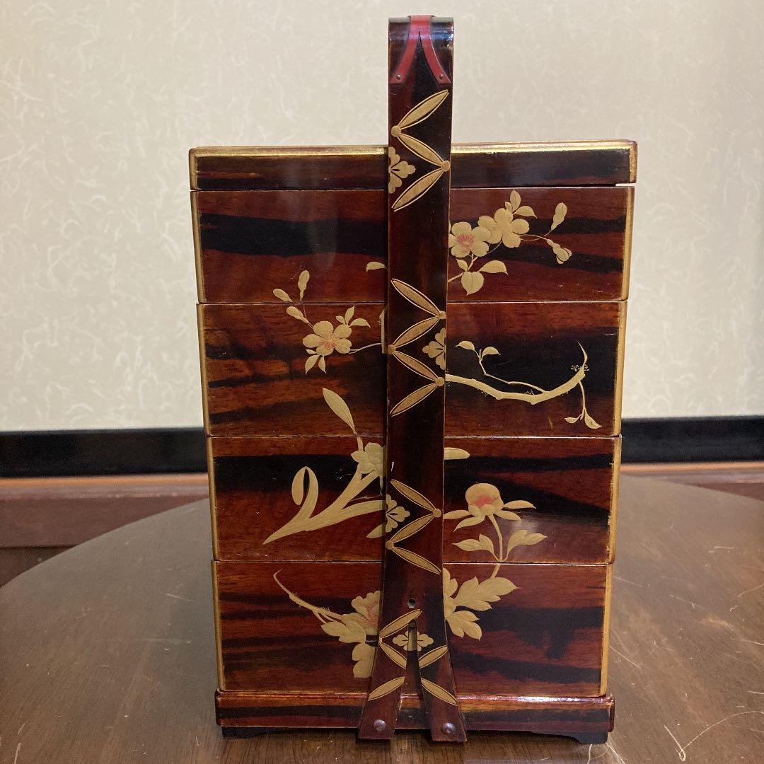 重箱 4段 漆塗 持ち手つき
